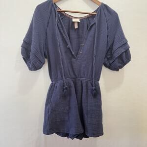 Knox Rose Romper Navy Blue Puff Sleeve Spring Jumpsuit Shorts Size Medium
